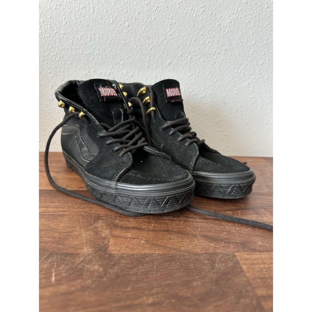 Vans x Marvel Sk8 Hi Black Panther Skate Shoes Suede Lace Up Gold Women 5.5/ M 4